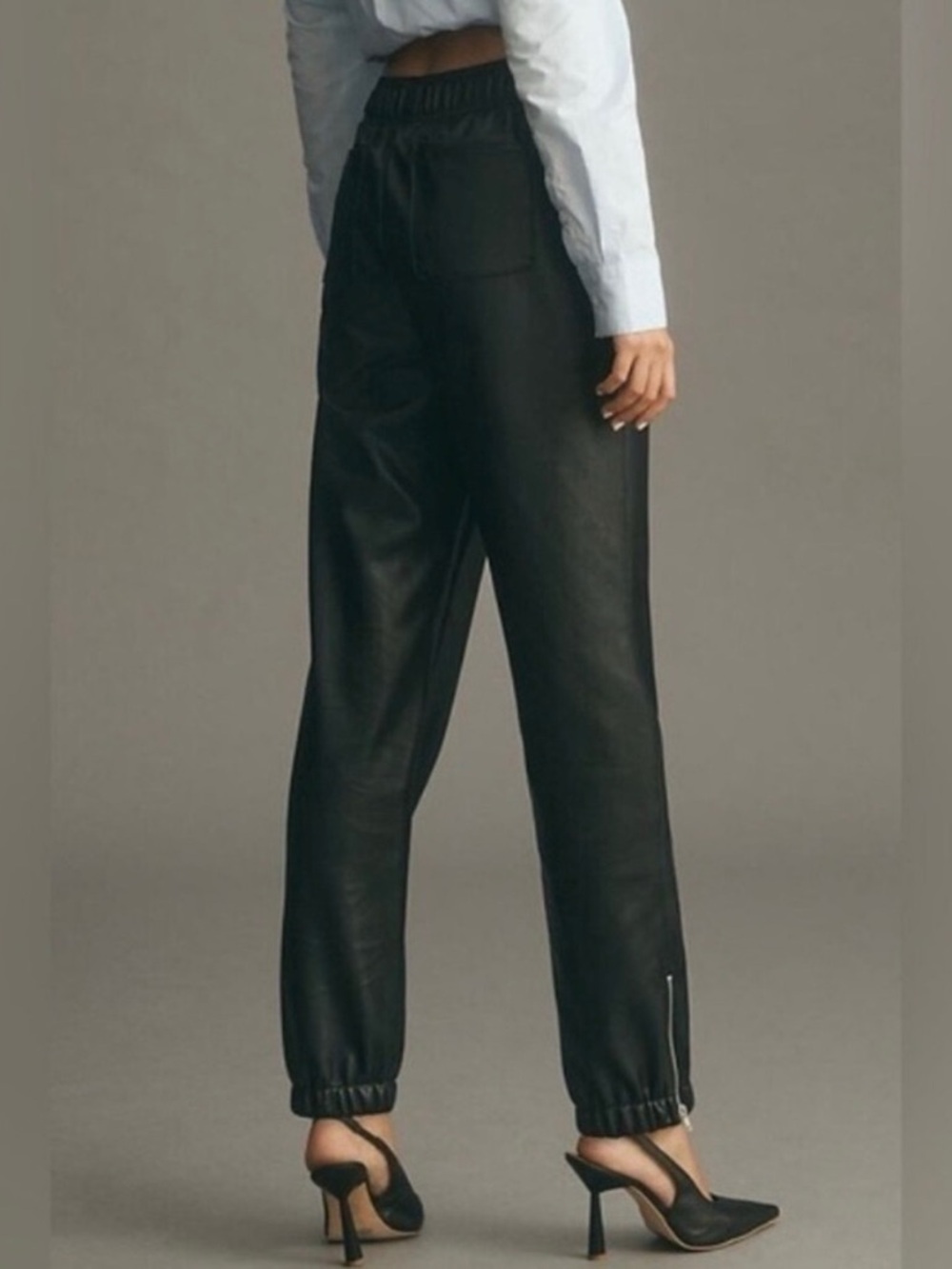 Avec Les Filles Black Faux Leather Jogger Pants with Zip Cuffs - Picture 2 of 6